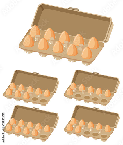 Set of cartons of eggs with different numbers of eggs in it