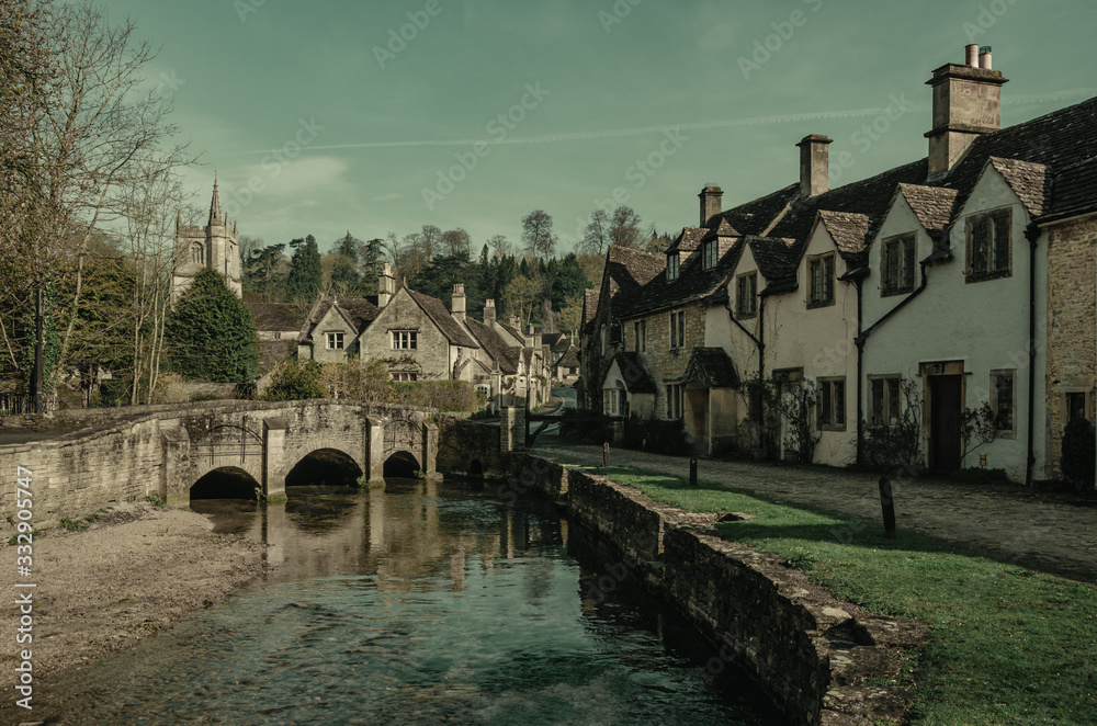 Picturesque Cotswold village of Castle Combe, England.Retro Style 