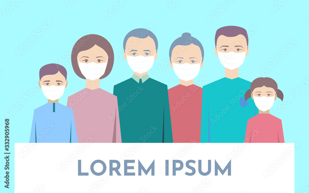 family wearing protective Medical mask for prevent virus Wuhan Covid-19.Dad Mom Daughter Son wearing a surgical mask. family wearing protective Medical mask for prevent virus Wuhan Covid-19.Dad Mom Daughter Son wearing a surgical mask.