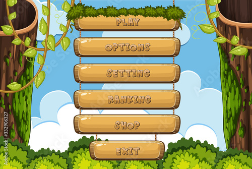 Computer screen template for game with different menu bars