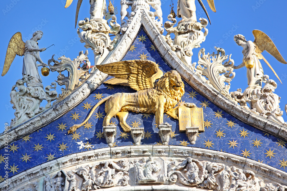 Golden Lion at St Mark Church in Venice Italy