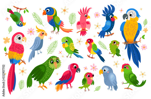 Wallpaper Mural Set of tropical parrots characters