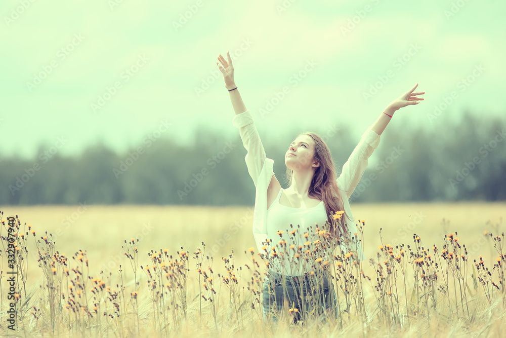 autumn field girl health / beautiful young model, landscape in a summer field, cute happy model autumn field girl health / beautiful young model, landscape in a summer field, cute happy model