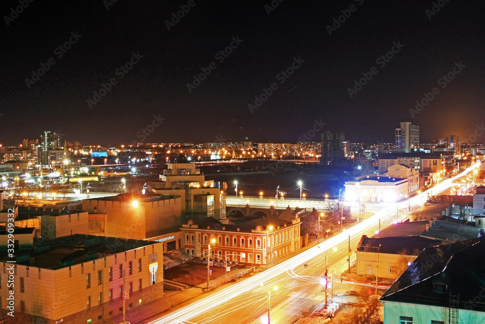 View of the night city of Chelyabinsk
