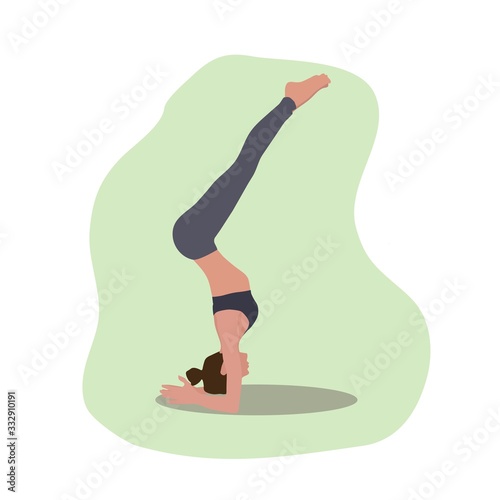 Set of yoga exercises. Vector graphic in flat style. Girl performs different yoga poses. Healthy lifestyle. Fitness workout