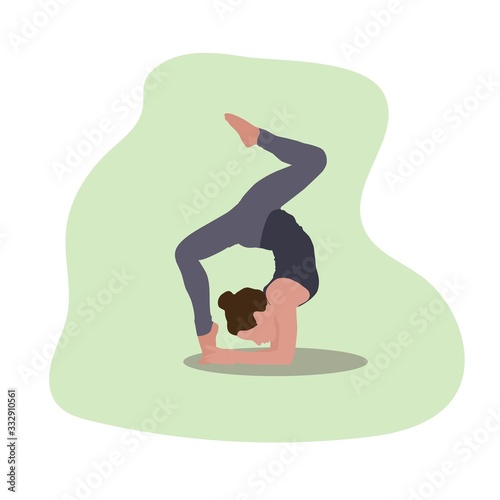  Yoga exercises. Vector graphic in flat style. Girl performs different yoga poses. Healthy lifestyle. Fitness workout