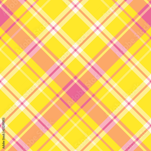 Seamless pattern in fascinating yellow, pink and white colors for plaid, fabric, textile, clothes, tablecloth and other things. Vector image. 2