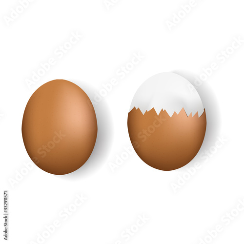 Realistic chicken egg set. Brown and white eggs. Isolated vector mockup. Easter concept. Vector, 3d