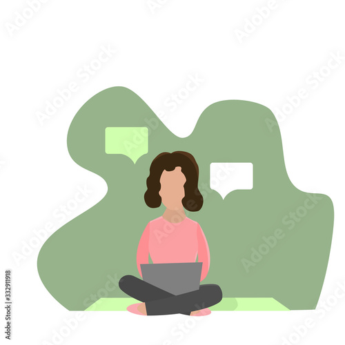 A woman is writing a message.Vector illustration on the theme of freelancing.
