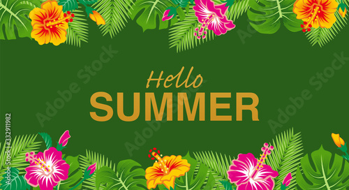 Frame of tropical plants - included words "Hello Summer"