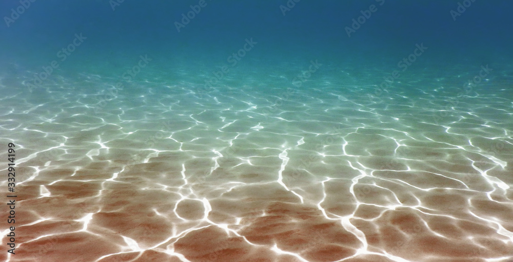 Underwater sandy bottom, wide Underwater panorama background - obrazy, fototapety, plakaty 