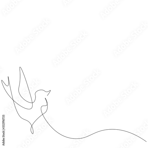 Bird flying one line drawing isolated on the white background. Vector illustration.