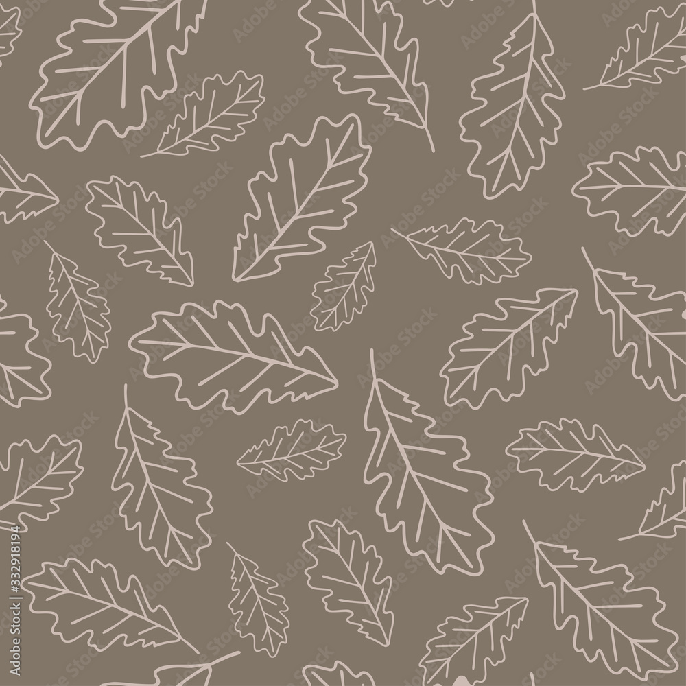 Floral oak seamless pattern in vector. Seamless pattern with oak leaves on light beige backround. Flat color and whote outline. Floral oak seamless pattern in vector. Seamless pattern with oak leaves on light beige backround. Flat color and whote outline.