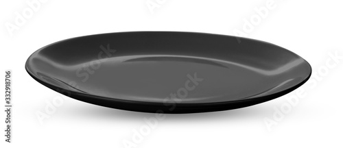 Empty black plate isolated on a white background