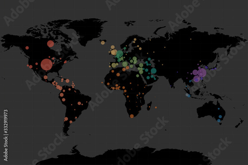 Map of the world and the foci of infection, pandemic coronavirus