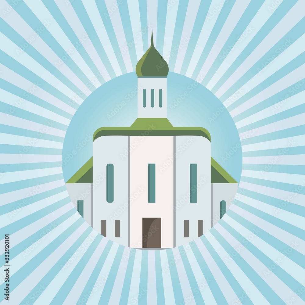 Orthodox or catholic church cartoon vector illustration for religion architecture design background. Old church building, famous temple landmark. Religious ancient building.