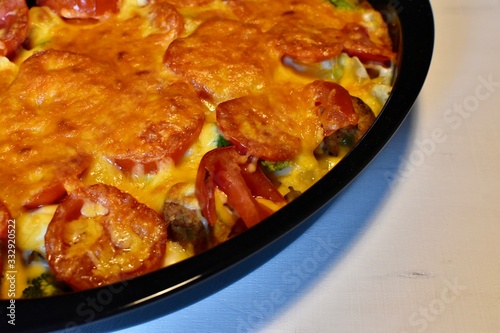 oven dish with melted cheese pasta bake meal 