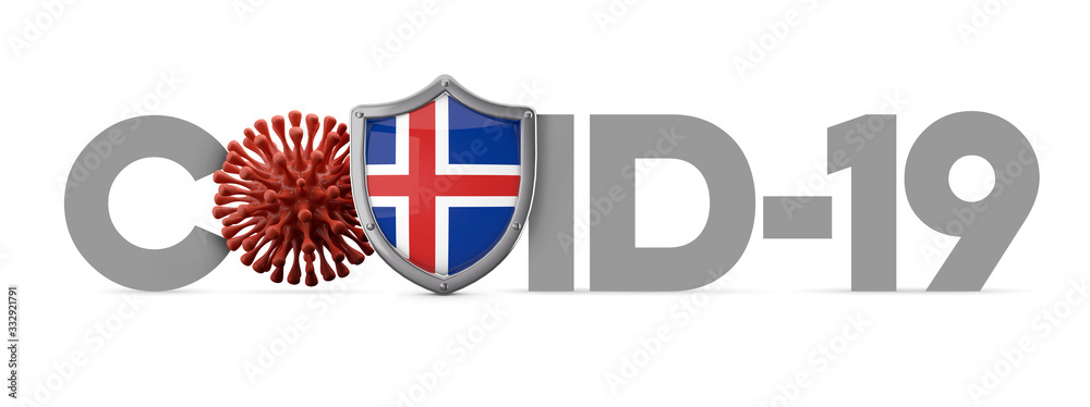 Obraz premium Iceland Covid-19 coronavirus protective shield . 3D Render