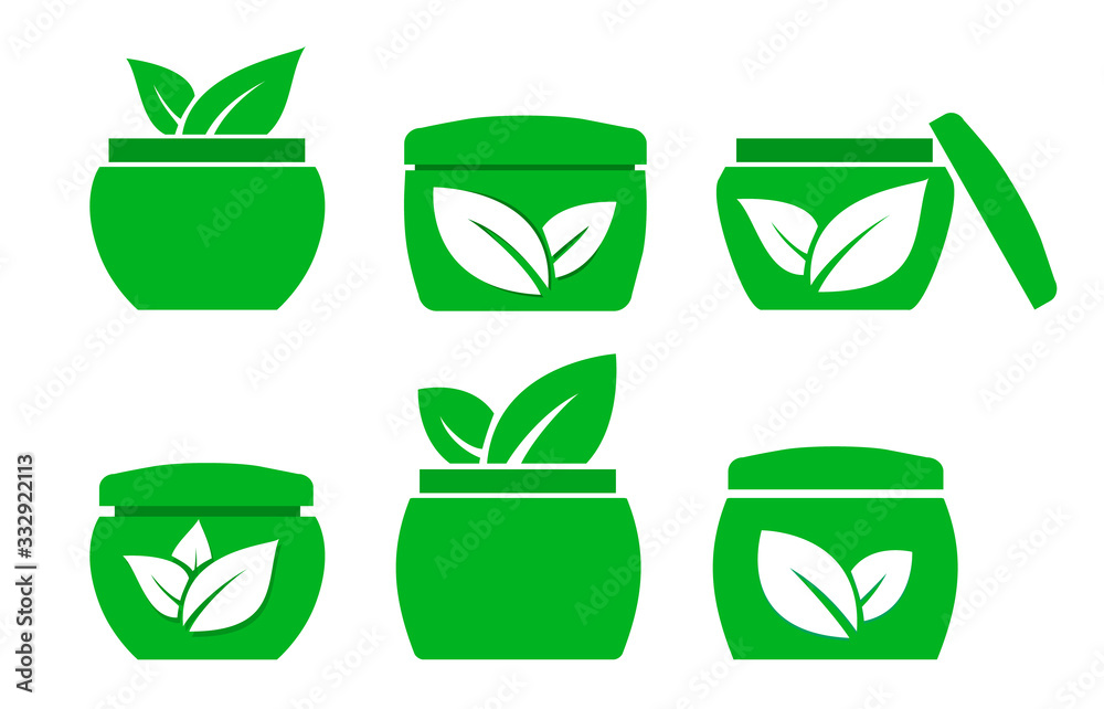 Vector icons of jars with natural cream. Icon environmental skin cream. Vector icons of jars with natural cream. Icon environmental skin cream.