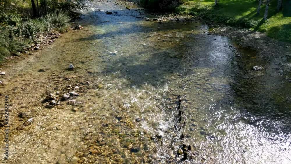 Top view of a small mountain river in Slovenia for kayaking Top view of a small mountain river in Slovenia for kayaking