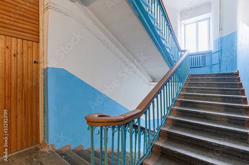 Russia, Moscow- November 20, 2019: interior room apartment modern bright cozy atmosphere. general cleaning, home decoration, preparation of house for sale. stairs