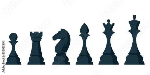 Set of chess pieces. Black objects in cartoon style isolated on white background.