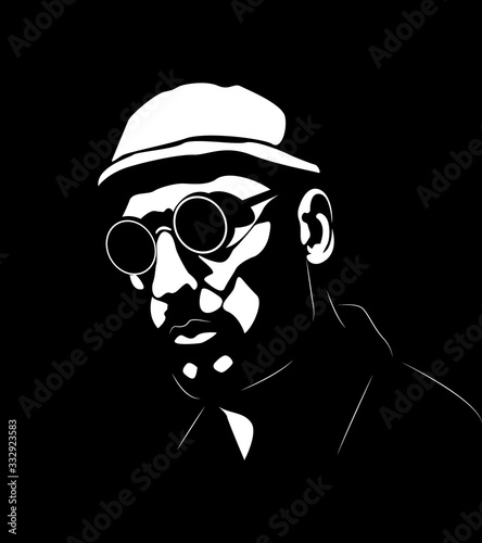 Vector clip art portrait of a person . High contrast over black background. Easy editable layered vector illustration.