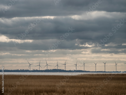 Wind turbines at Ringkoebing fjord in wester denmark