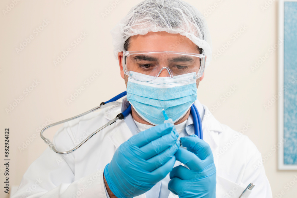 Fototapeta premium caucasian doctor with syringe