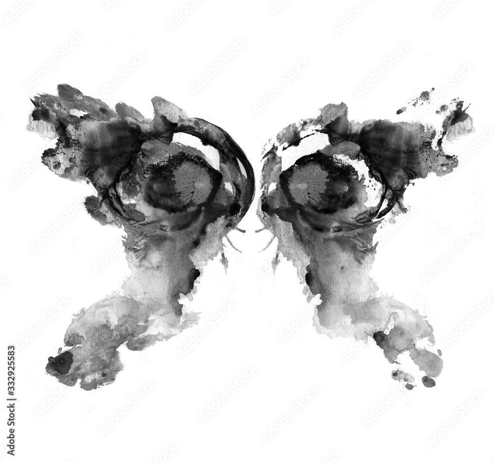 Rorschach test ink blot illustration. Psychological test. Silhouette of