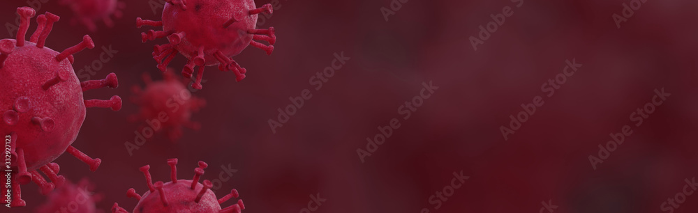 Corona viruses cells with red and purple color on blood wall background ...