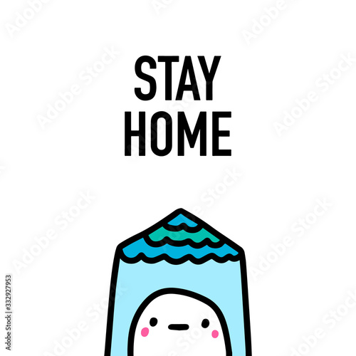Stay home hand drawn vector illustration in cartoon comic style sad man isolation coronavirus infection covid-19 print poster card