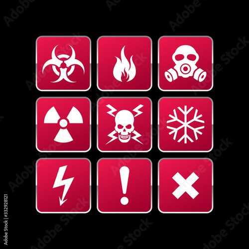 Square, Warning Hazard Icons Vector Set