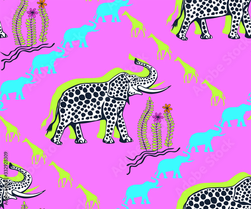 Vector background hand drawn doodle elephant. Hand drawn ink illustration. Modern ornamental decorative background. Vector pattern. Print for textile, cloth, wallpaper, scrapbooking