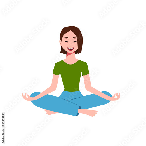 Girl does yoga. Flat vector illustration. EPS 10.