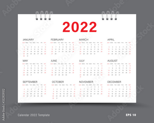 Calendar 2022 template layout, 12 months yearly calendar set in 2022, red background, business brochure flyer, print media, advertisement, Simple design template, vector illustration