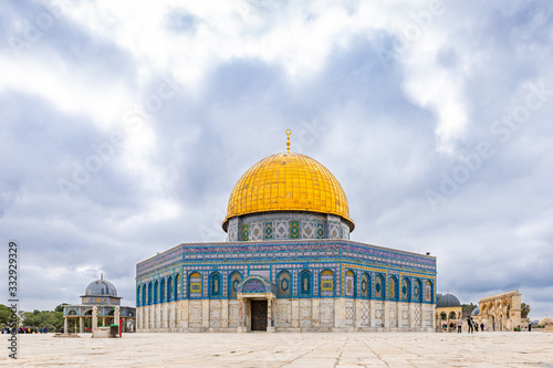 The Dome of the Chain and the Dome of the Rock mosque on the Temple Mount in the Old Town of Jerusalem in Israel