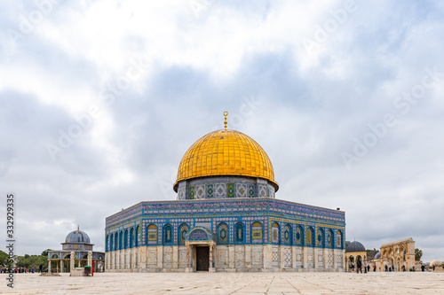 The Dome of the Chain and the Dome of the Rock mosque on the Temple Mount in the Old Town of Jerusalem in Israel