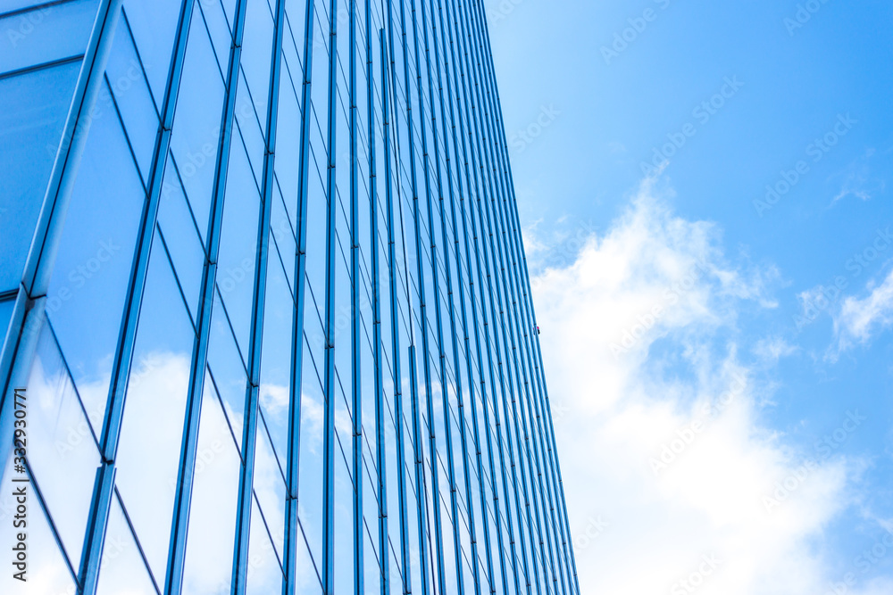 underside panoramic and perspective view to steel blue glass high rise building skyscrapers, business concept of successful industrial architecture underside panoramic and perspective view to steel blue glass high rise building skyscrapers, business concept of successful industrial architecture