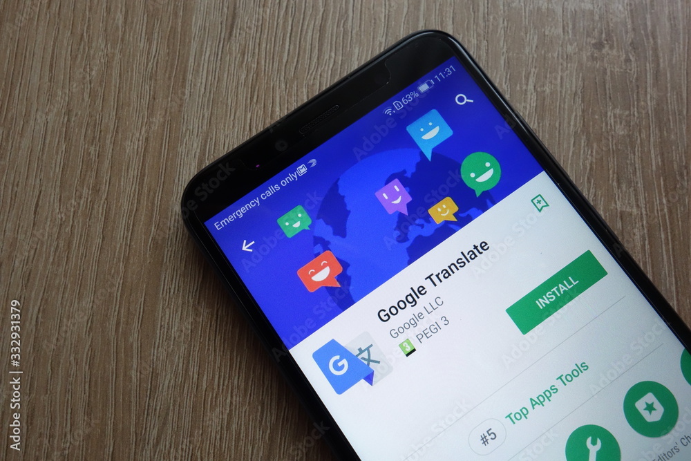 KONSKIE, POLAND - JUNE 17, 2018: Google Translate app on Google Play ...