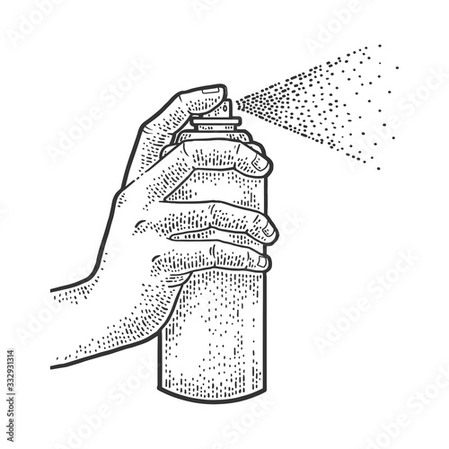 paint can in hand sketch engraving vector illustration. T-shirt apparel print design. Scratch board imitation. Black and white hand drawn image.