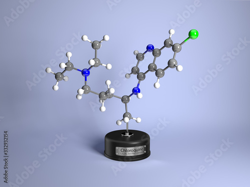 Chloroquine molecule showing the chloroquine molecular structure. Chloroquine is a drug used for treating malaria and coronavirus photo