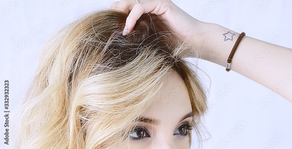 Fototapeta premium make-up model girl / narrow horizontal panoramic photo, beautiful girl with bright make-up bright eyelashes and lips