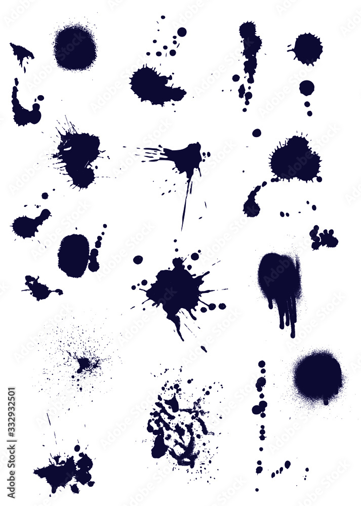 Vector set of dark blue ink blots. Vector web design elements.