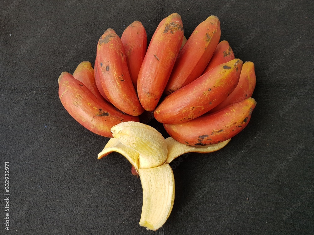 Red banana Musa acuminate Musaceae fami ly. Is a wired tape of
