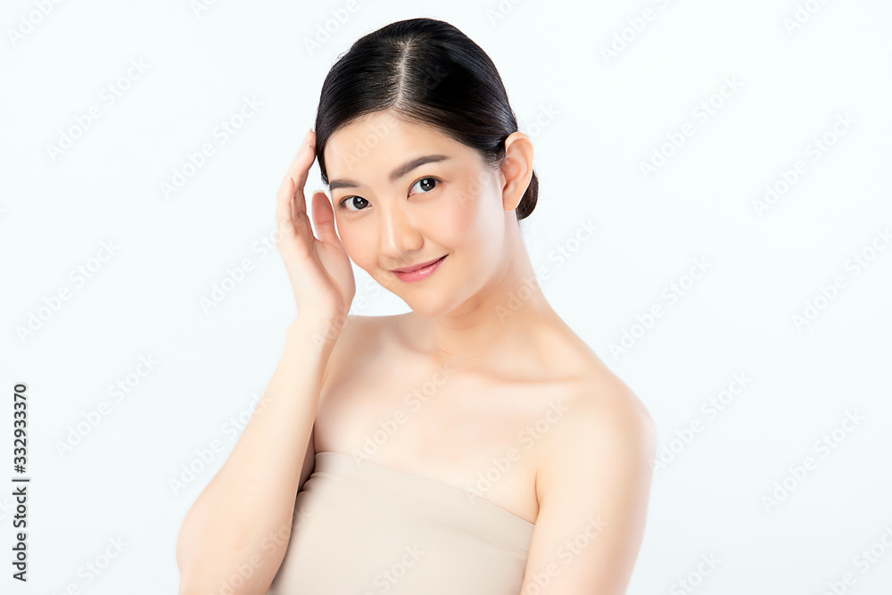 Beautiful Young Asian Woman with Clean Fresh Skin. Face care, Facial treatment, Cosmetology, beauty and healthy skin and cosmetic concept, woman beauty skin isolated on white background Beautiful Young Asian Woman with Clean Fresh Skin. Face care, Facial treatment, Cosmetology, beauty and healthy skin and cosmetic concept, woman beauty skin isolated on white background