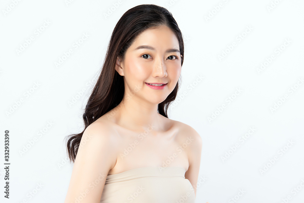 Beautiful Young Asian Woman with Clean Fresh Skin. Face care, Facial treatment, Cosmetology, beauty and healthy skin and cosmetic concept, woman beauty skin isolated on white background Beautiful Young Asian Woman with Clean Fresh Skin. Face care, Facial treatment, Cosmetology, beauty and healthy skin and cosmetic concept, woman beauty skin isolated on white background