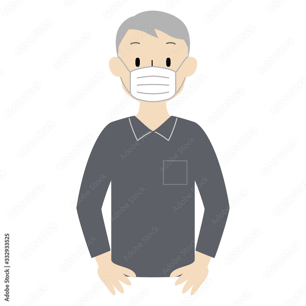 Illustration of a senior man wearing a medical mask