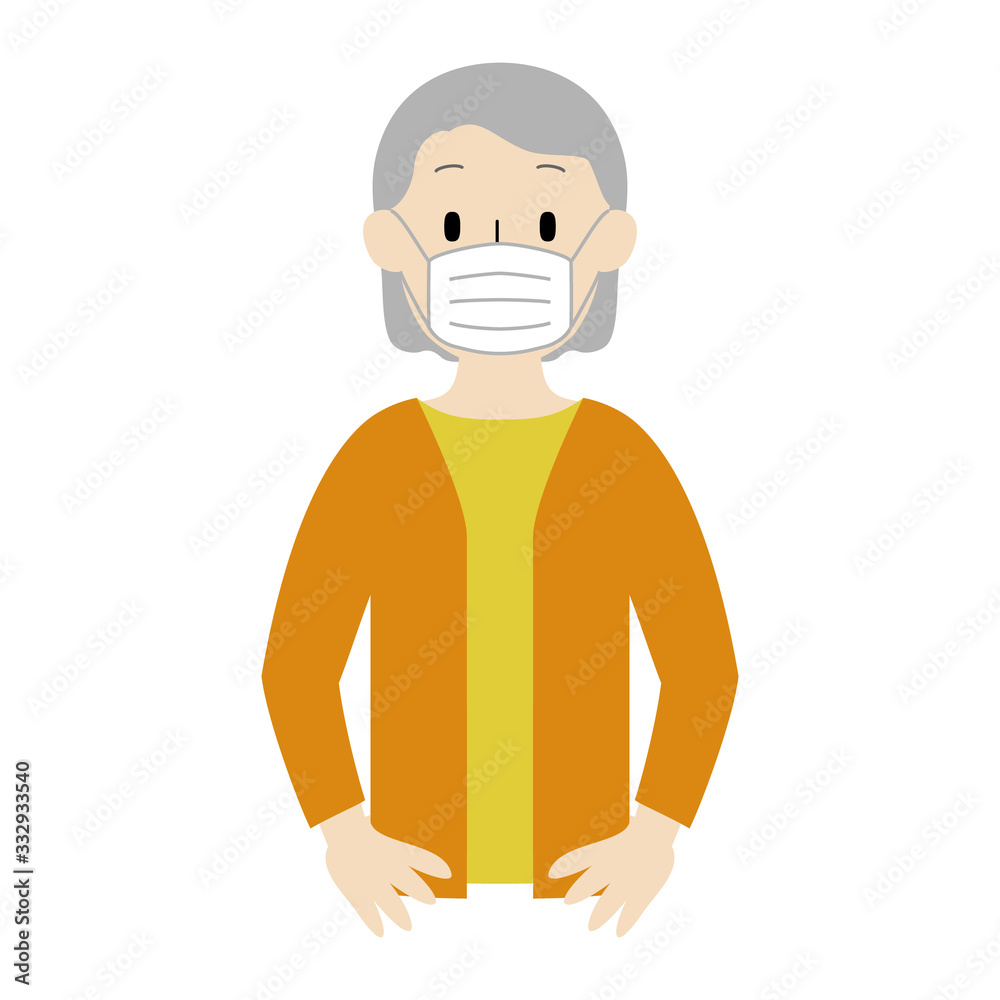 Illustration of a senior woman wearing a medical mask Illustration of a senior woman wearing a medical mask