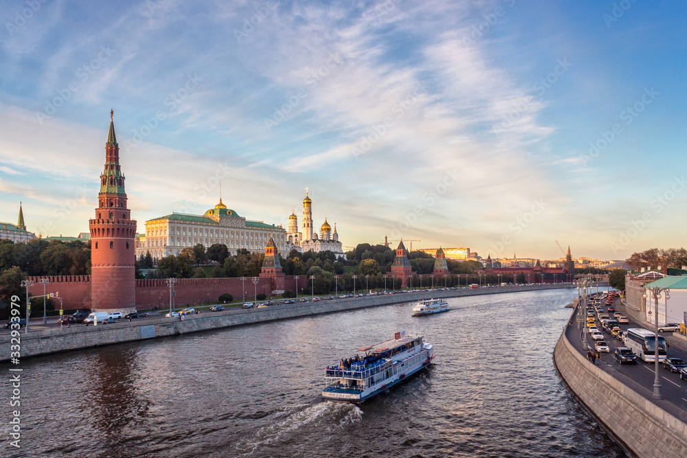 View of kremlin and river in moscow russia